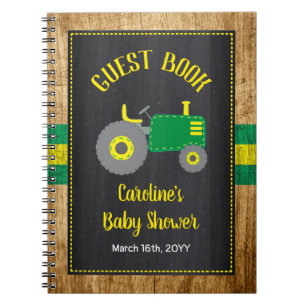 Carnet Rustic Green Tractor Baby Shower Guest Book