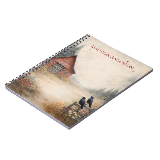 Carnet Rustic Red Barn, Crows, Farm Scene | (Côté gauche)