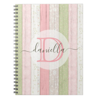 Carnet Rustic Sage Green & Pink Floral Wood Personalized