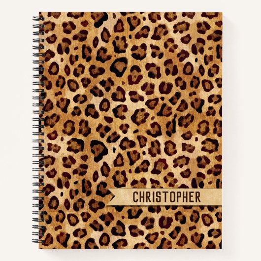 Carnet Rustic Texture Empreinte de léopard Ajouter un nom (Devant)