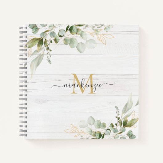 Carnet Rustic Watercolor Eucalyptus Monogram (Devant)