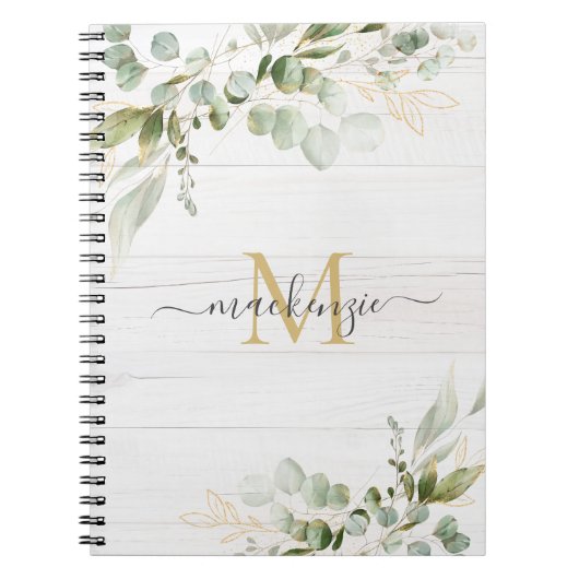 Carnet Rustic Watercolor Eucalyptus Monogram (Devant)