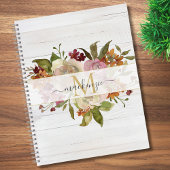 Carnet Rustic Watercolor Rose Bouquet Monogram