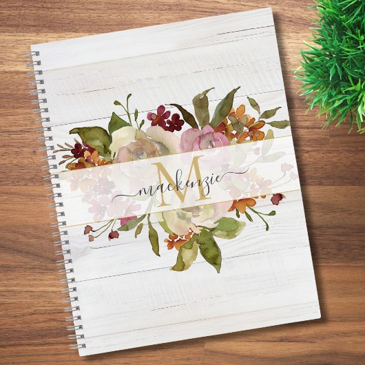 Carnet Rustic Watercolor Rose Bouquet Monogram