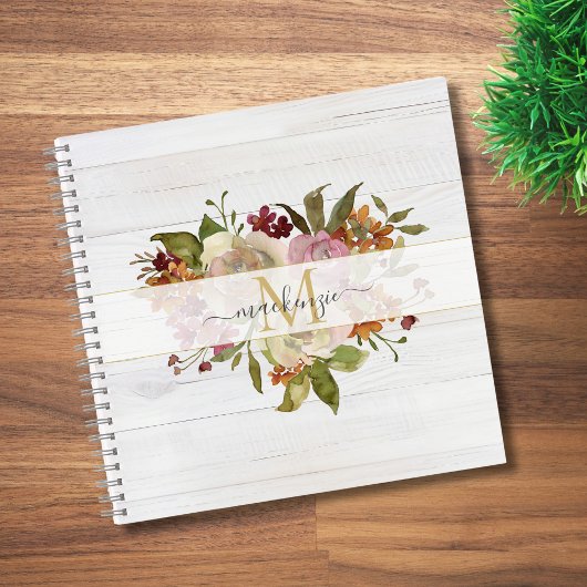 Carnet Rustic Watercolor Rose Bouquet Monogram