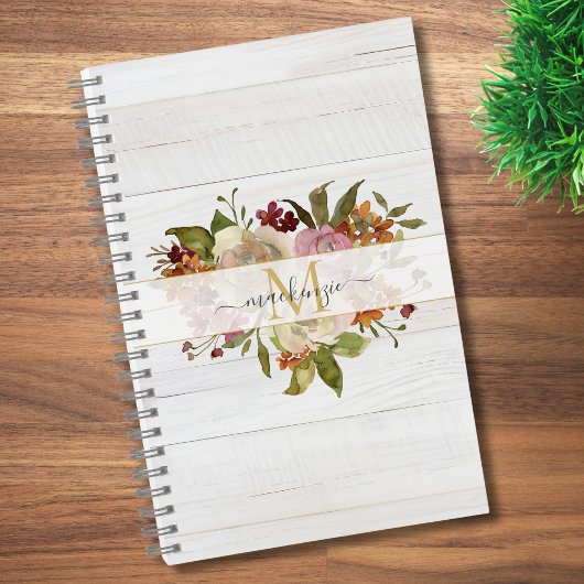 Carnet Rustic Watercolor Rose Bouquet Monogram