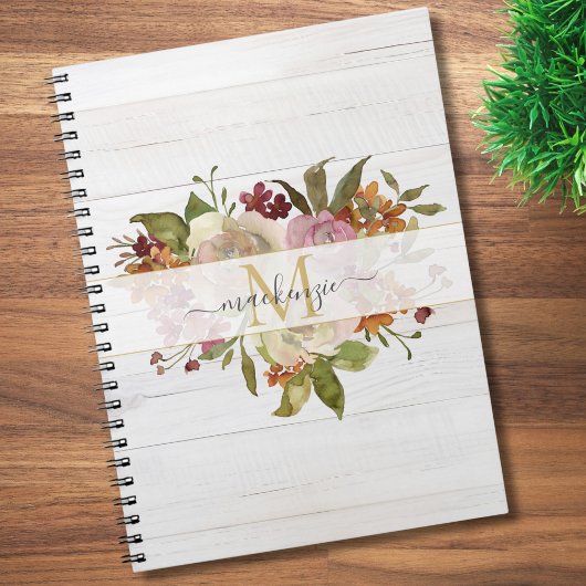 Carnet Rustic Watercolor Rose Bouquet Monogram