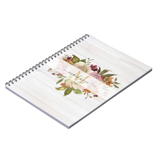 Carnet Rustic Watercolor Rose Bouquet Monogram (Côté gauche)
