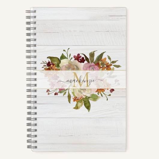 Carnet Rustic Watercolor Rose Bouquet Monogram (Recto)