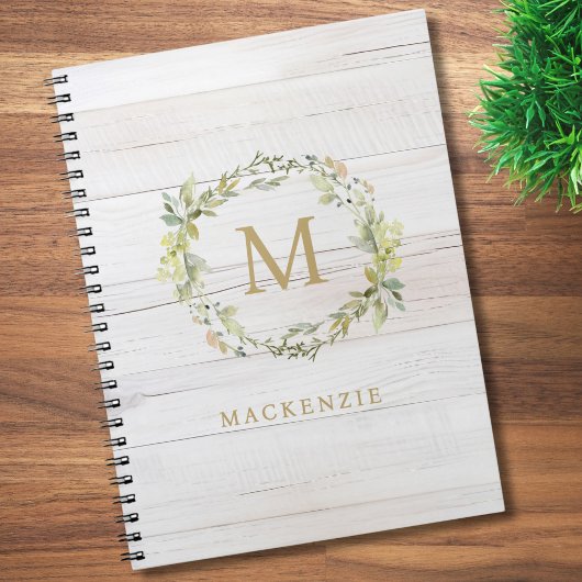 Carnet Rustic Wood Floral Watercolor Monogram