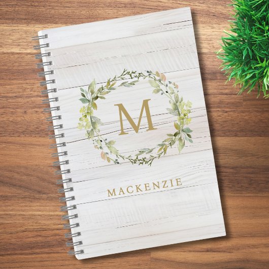 Carnet Rustic Wood Floral Watercolor Monogram