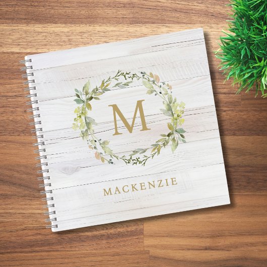Carnet Rustic Wood Floral Watercolor Monogram