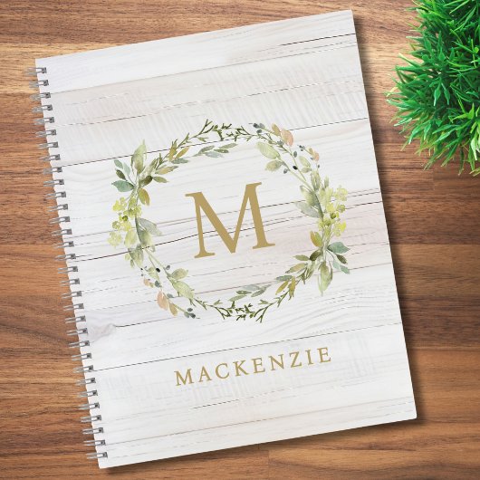 Carnet Rustic Wood Floral Watercolor Monogram