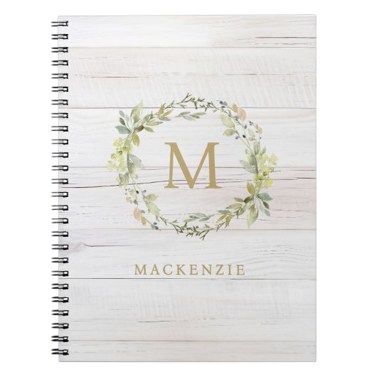 Carnet Rustic Wood Floral Watercolor Monogram (Devant)