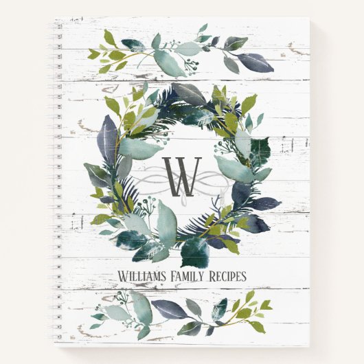 Carnet Rustique Aquarelle Laurel Wreath Monogramme Recett (Devant)