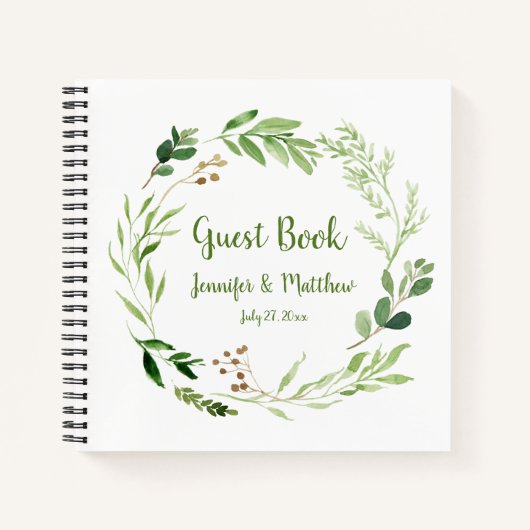 Carnet Rustique Aquarelle Verdure Wreath Guest Book (Devant)