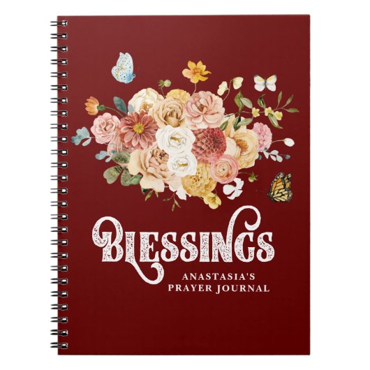 Carnet Rustique Bourgogne Rouge rose rose Floral Blessing (Devant)