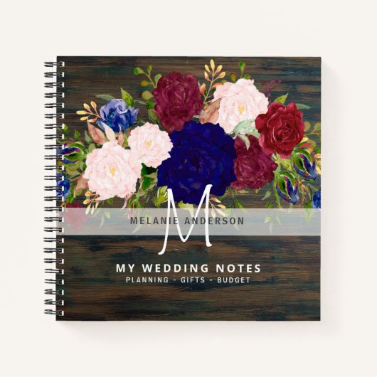Carnet Rustique Burgundy Bleu rose Mariage Floral Planifi (Devant)