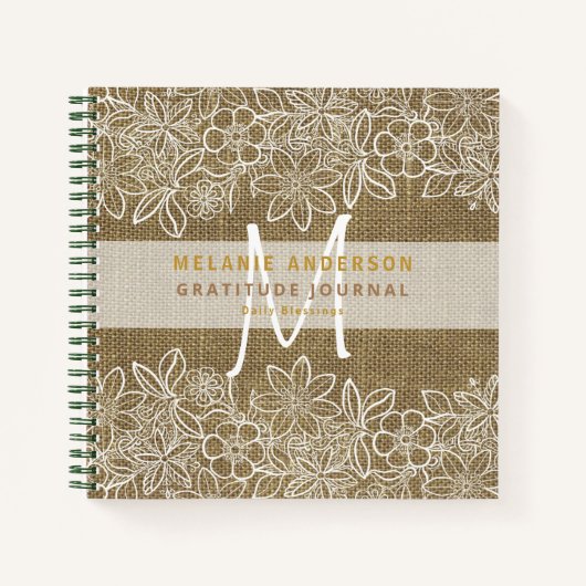 Carnet Rustique Burlap Lace Gratitude Thankfulfulfulness  (Devant)