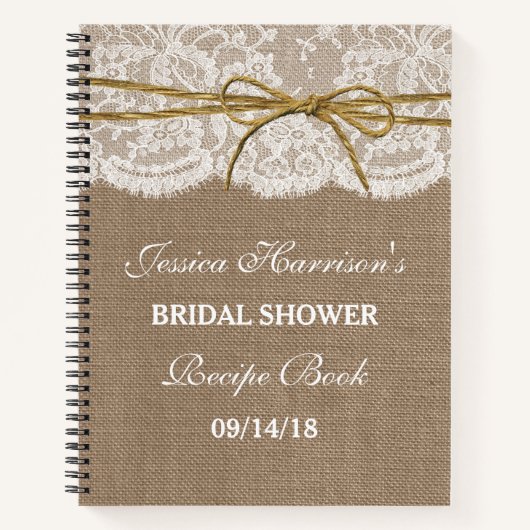 Carnet Rustique Burlap Lace Twine Bow Fête des mariées Re (Devant)