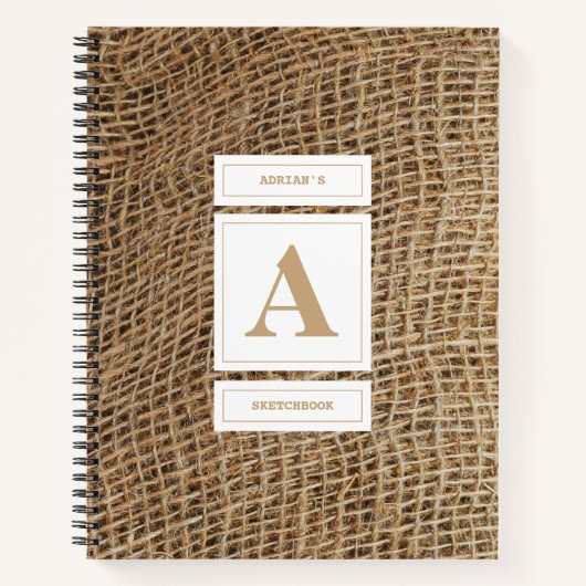 Carnet Rustique Burlap Monogramme initial Sketbook (Devant)