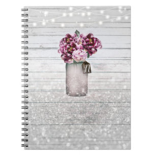 Carnet Rustique Élégant Fleurs en Jarres de Maçon en Bois