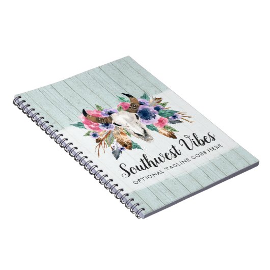 Carnet Rustique Floral Vache Crâne Aquarelle Bois Boho Ch (Côté Droit)