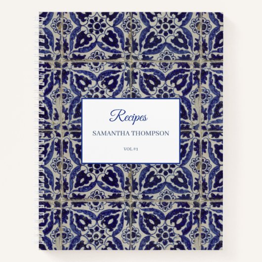 Carnet Rustique Italien Azulejo Bleu Blanc Recette géomét (Devant)