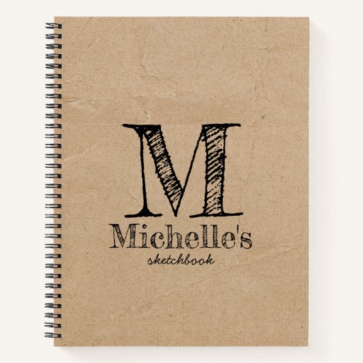 Carnet Rustique Kraft papier Brown Look Monogramme Sketch (Devant)