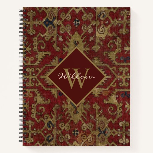 Carnet Rustique Monogramme Oriental Perse Motif rouge (Devant)