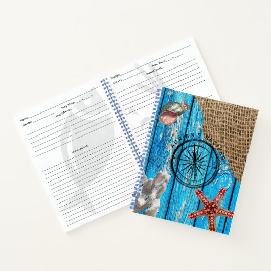Carnet Rustique Nautique Bleu Burlap Starfish Recette (Intérieur)