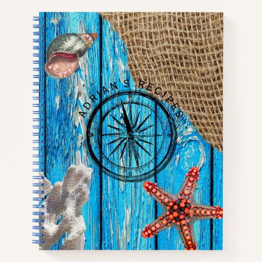 Carnet Rustique Nautique Bleu Burlap Starfish Recette (Devant)