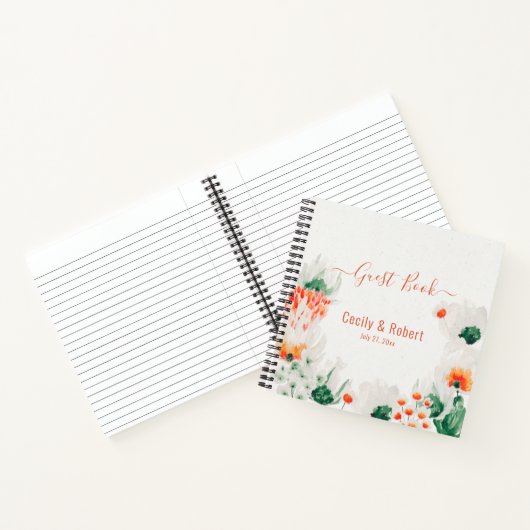 Carnet Rustique Orange Forêt Vert Blanc Floral Invité (Intérieur)