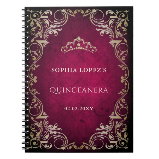 Carnet Rustique Rose Gold Princesse Tiara Quinceanera (Devant)