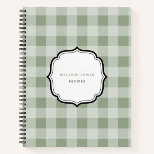 Carnet Rustique Sage Green En vichy Plaid Motif Recette