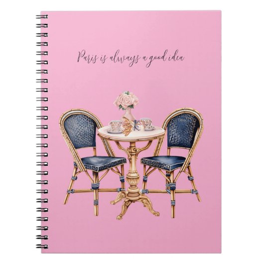 Carnet Sac à baguettes rose bleu Paris (Devant)