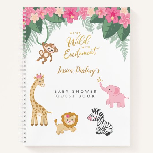 Carnet Safari thème Baby Girl Douche Guest Book (Devant)