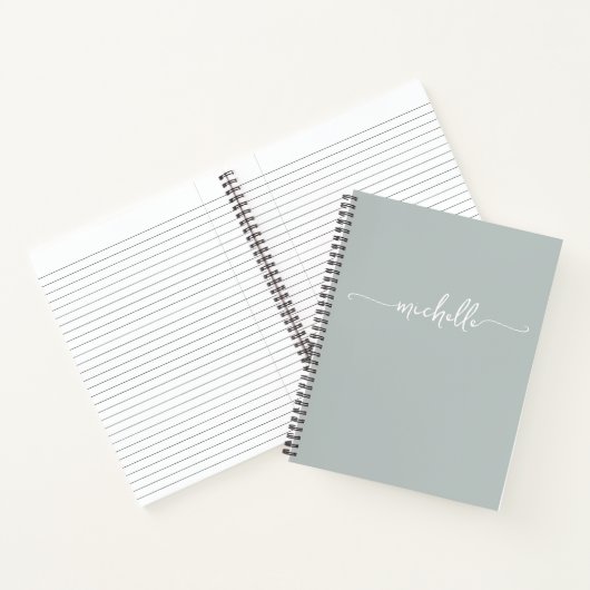Carnet Sage de fille moderne vert Script Monogramme Nom (Intérieur)