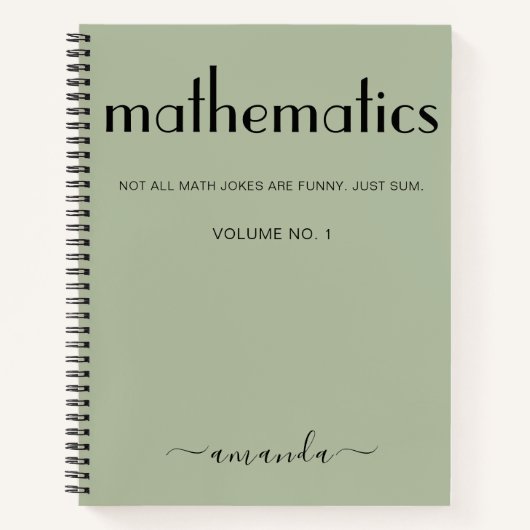 Carnet Sage Green Black Mathématiques personnalisées (Devant)