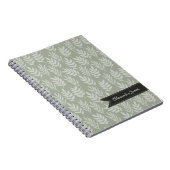 Carnet Sage Green Élégant Feuille Motif Avec Nom (Côté Droit)