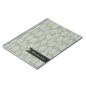 Carnet Sage Green Élégant Feuille Motif Avec Nom (Côté gauche)