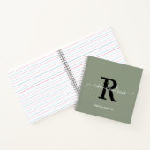 Carnet Sage Green Elegant Monogramme Nom du script Initia (Intérieur)