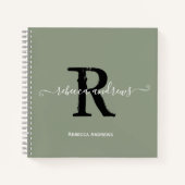 Carnet Sage Green Elegant Monogramme Nom du script Initia (Devant)