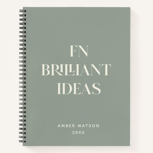 Carnet Sage moderne Nom personnalisé brillant Idées Plani (Devant)