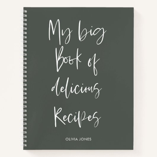 Carnet Sage moderne Vert Script Cuisine Recette Cuisine (Devant)
