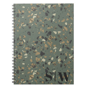 Carnet Sage moderne vert Tan Terrazzo Initiales Monogramm