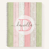 Carnet Sage rustique Vert & Rose Floral Bois Personnalisé (Devant)