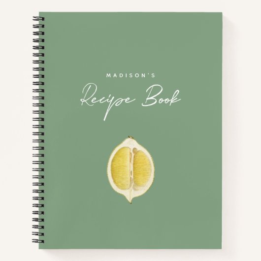 Carnet Sage Vert & Citron Écriture Cuisine Recette (Devant)