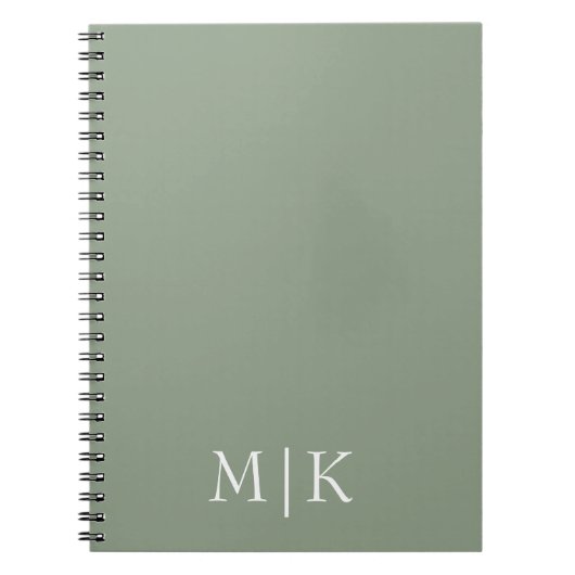 Carnet Sage vert et blanc | Monogramme moderne (Devant)