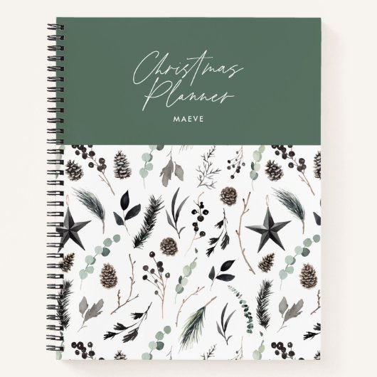 Carnet Sage vert moderne simple élégant script Noël (Devant)